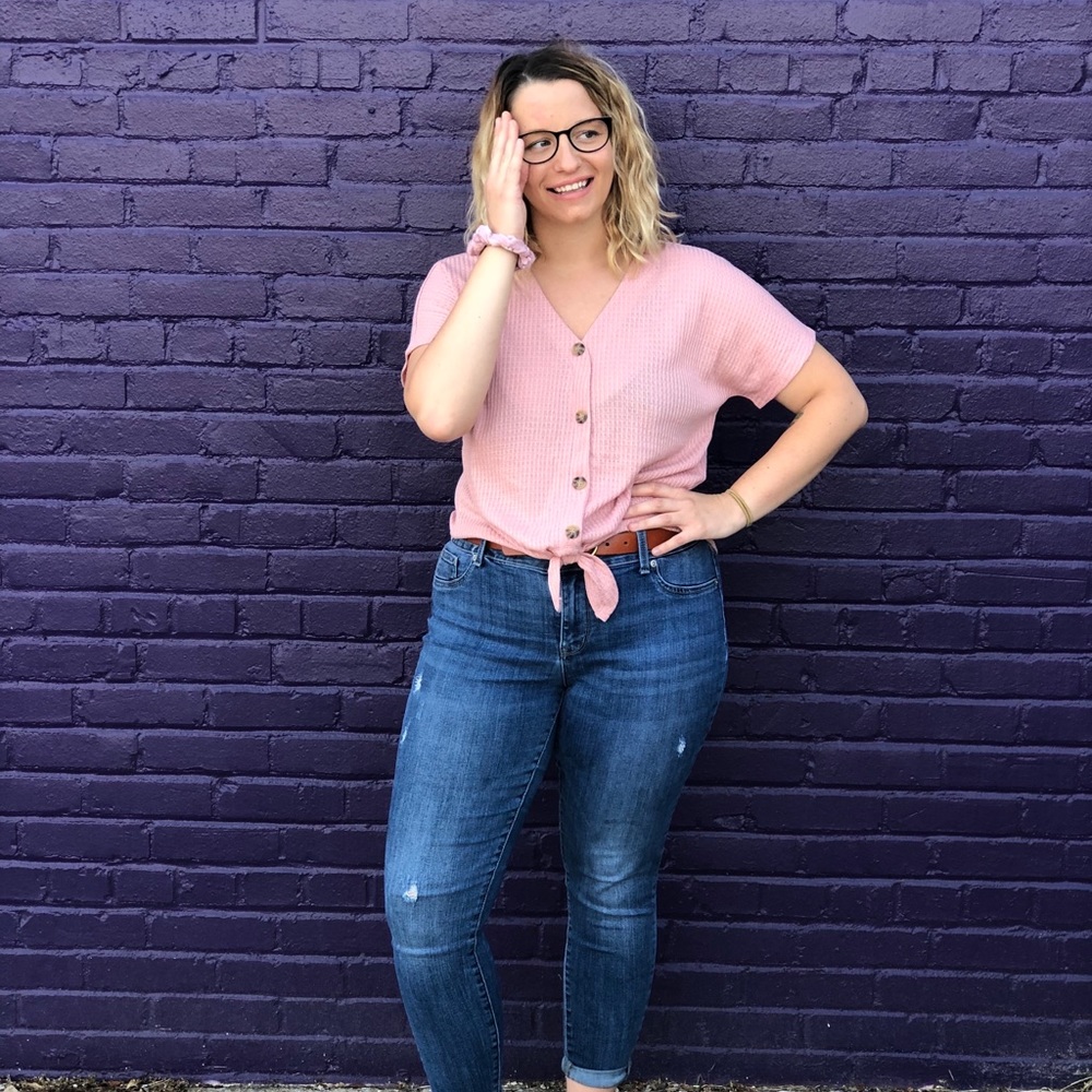 Double Zero | Button Down Crop Top in Blush